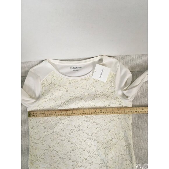 Croft and Barrow Women Top Size Small White with Floral Lace Front Short Sleeves - Picture 11 of 16